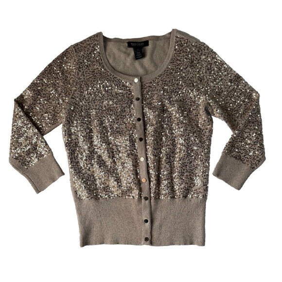 WHITE HOUSE BLACK MARKET WOMENS GOLD SEQUIN Snap Button Cardigan XS - Picture 1 of 13